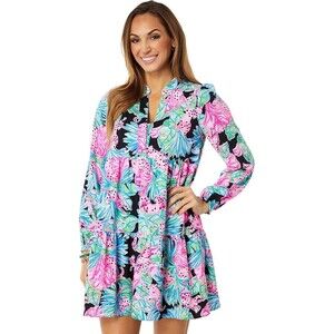 Lilly Pulitzer Winona Stretch Jaguar Dress XS Multicolor Floral Long Sleeve Mini